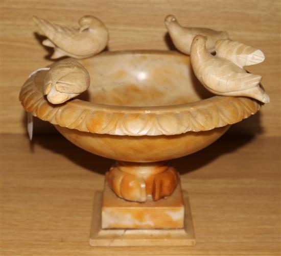 An early 20th century alabaster Pliny doves centrepiece, height 22cm
